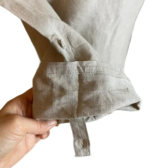 Tweeds Beige Taupe 100% Linen Embroidered Button Down Shirt - Size Medium - Picture 6 of 8